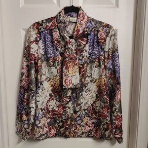 Vintage Russ Collectibles Multicolor Floral Blouse with Bow